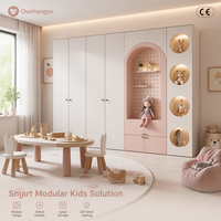 Ensemble de meubles de chambre d'enfant rose contemporain et moderne, armoire modulaire de luxe avec éclairage LED, salle de jeux pour enfants, appartement