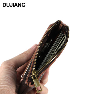 Dujiang Genuine Leather Coin Purse Mini <b>Compact</b> Zippered <b>Wallet</b> For Men Solid Color Brown Spring 2024 - Product Image 2