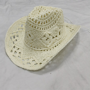 Chapeaux de cowboy en paille de papier tressés à la main, ajourés, pour l'été et la plage, vente en gros - Product Image 5
