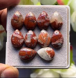 พลอยแจสเปอร์แม่น้ำแดงธรรมชาติคุณภาพดีที่สุด แบบหลังแบน ขนาด 10x14 มม. จำนวน 10 ชิ้น ขายส่ง - Product Image 3