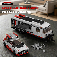 Set Blok Bangunan Mobil Wisata RV & Trailer Camper, 1294 Buah Model Kendaraan Rakitan DIY, Hadiah Mainan Bata Puzzle Edukatif