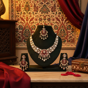 Ensemble de collier Polki Kundan Stone Meenakari 12091291DP plaqué or, bijoux fins - Product Image 3