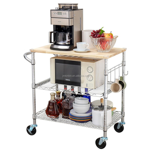 Wooden Surface Kitchen Multi-Purpose Trolley Mobile Prep Cart with <b>Shelves</b> for Restaurant Canteen Commercial Kitchen - Product Image 1