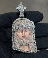 Pendentif 3D Visage de Jésus en Moissanite VVS avec attache papillon glacée, Bijoux Hip Hop pour Hommes, Style Chaîne Personnalisé