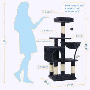 <span class=keywords><strong>Arbre</strong></span> à <span class=keywords><strong>chat</strong></span> moderne haut de gamme avec structure d'escalade et mur à gratter en feutre - Étagère à plusieurs niveaux, design avancé, emballé en carton - Product Image 2