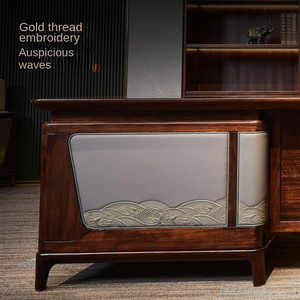 Mesa de Jefe de Madera Maciza, Nuevo Estilo Chino, Bordado en Ébano, Muebles de Oficina para Presidente, Gerente General, Taipan, Juego Completo - Product Image 3