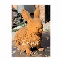 Statue de jardin rustique ENYA en fonte, lapin animalier, blanc/gris antique, pour extérieur, vente en gros