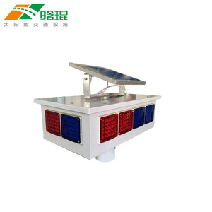 Lámpara de Advertencia Intermitente de Cuatro Luces con Energía Solar, Color Rojo y Azul, Montaje en Poste de Aluminio, IP65, Luz de Seguridad Vial - Product Image 2