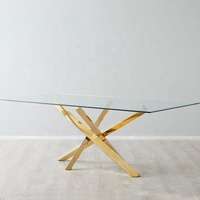 Table de salle à manger de luxe, forme rectangle, en verre et acier inoxydable, table moderne, haute qualité, livraison gratuite