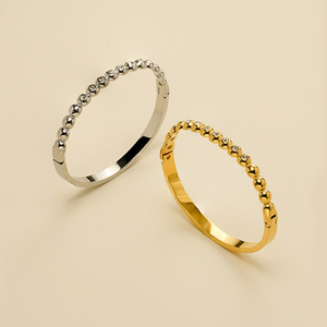 Hot Sale 18K Gold Plated Stainless Steel Jewelry Semi-Glossy Half <strong>Bead</strong> Zircon Cuff Bangles Waterproof for Women <strong>Bracelet</strong> B252583 - Product Image 1