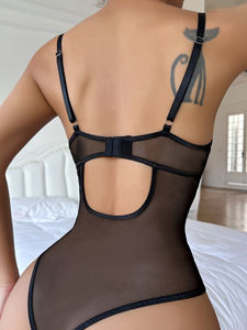 Ropa interior <span class=keywords><strong>Sexy</strong></span> abierta de una pieza personalizada para mujer, Bondage ajustado, estampado de leopardo, encaje, tentación, lencería <span class=keywords><strong>Sexy</strong></span>, mono transparente de malla - Product Image 4