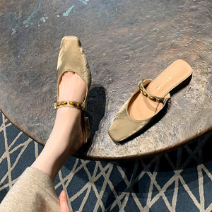 078-2 Tailles personnalisées 35-45 Sandales mules Mary Jane à bout carré, talon épais, bride métallique, à enfiler, finition irisée - Product Image 1