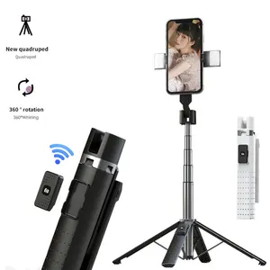 Soporte para teléfono inteligente de aleación de aluminio extensible Bluetooth inalámbrico 360 giratorio Flexible Control remoto selfie stick trípode soporte