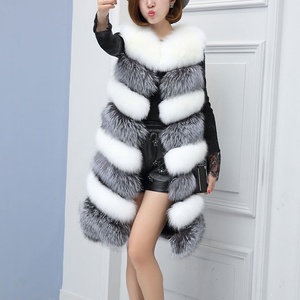 गर्म बिक्री लंबी Gilet अशुद्ध फॉक्स फर महिलाओं धारी splicing बनियान - Product Image 5