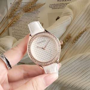 Nuevo Modelo de Reloj de Mujer con Bisel de Diamantes de Imitación Plateados, Correa de Cuero Rosa, Esfera con Patrón de Diamantes, Reloj de Pulsera de Lujo para Dama - Product Image 3