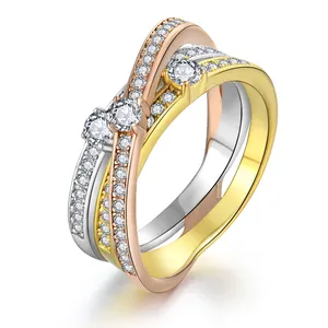 Set di anelli di alta qualità anelli in argento Sterling 925 con tre colori placcati per ragazze