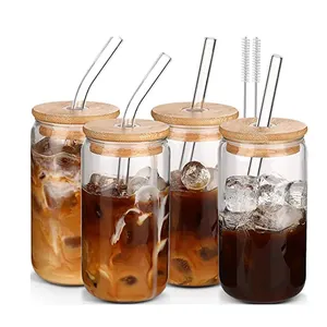 Sopwod-taza de café y té de vidrio, vaso de vidrio con tapa de bambú y paja