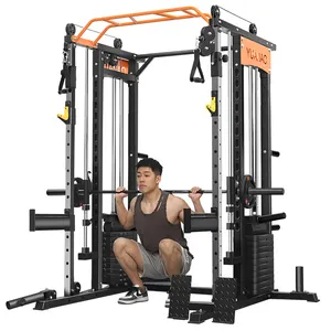 Equipo de Fitness Entrenador multifuncional Máquina Smith multifunción Cable Crossover Negro Plata Caja de gimnasio en casa