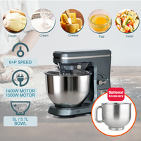 Robot pâtissier sur socle pour la maison, 5 L, 1300 W, pour la pâte, les aliments et les gâteaux