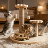 Grand arbre à chat interactif moderne de luxe avec plateau tournant, griffoir en sisal, structure d'escalade en bois massif durable et structure pliable en MDF