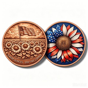 Op maat gemaakte 65 mm 5 oz 999 puur koperen herdenkingsmedaille VRIJHEID BLOEMEN gekleurd 5 oz koper rond, 3D gegraveerd souvenirbadge - Product Image 3