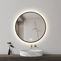 Miroir de salle de bain LED rond moderne et minimaliste avec rétroéclairage, commande tactile et affichage de l'heure pour coiffeuse, hôtel, salle de maquillage - Vente en gros