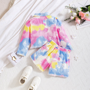 Vêtements pour filles printemps-automne, cardigan à col tie-dye coloré, shorts, ensemble 2 pièces, vêtements pour enfants, vêtements de rue, vêtements pour enfants - Product Image 6
