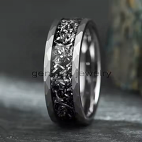 Bijoux pour hommes Bague de mariage en tungstène martelé argent incrusté de météorite véritable de 8mm pour hommes Comfort Fit Mens Wedding Ring