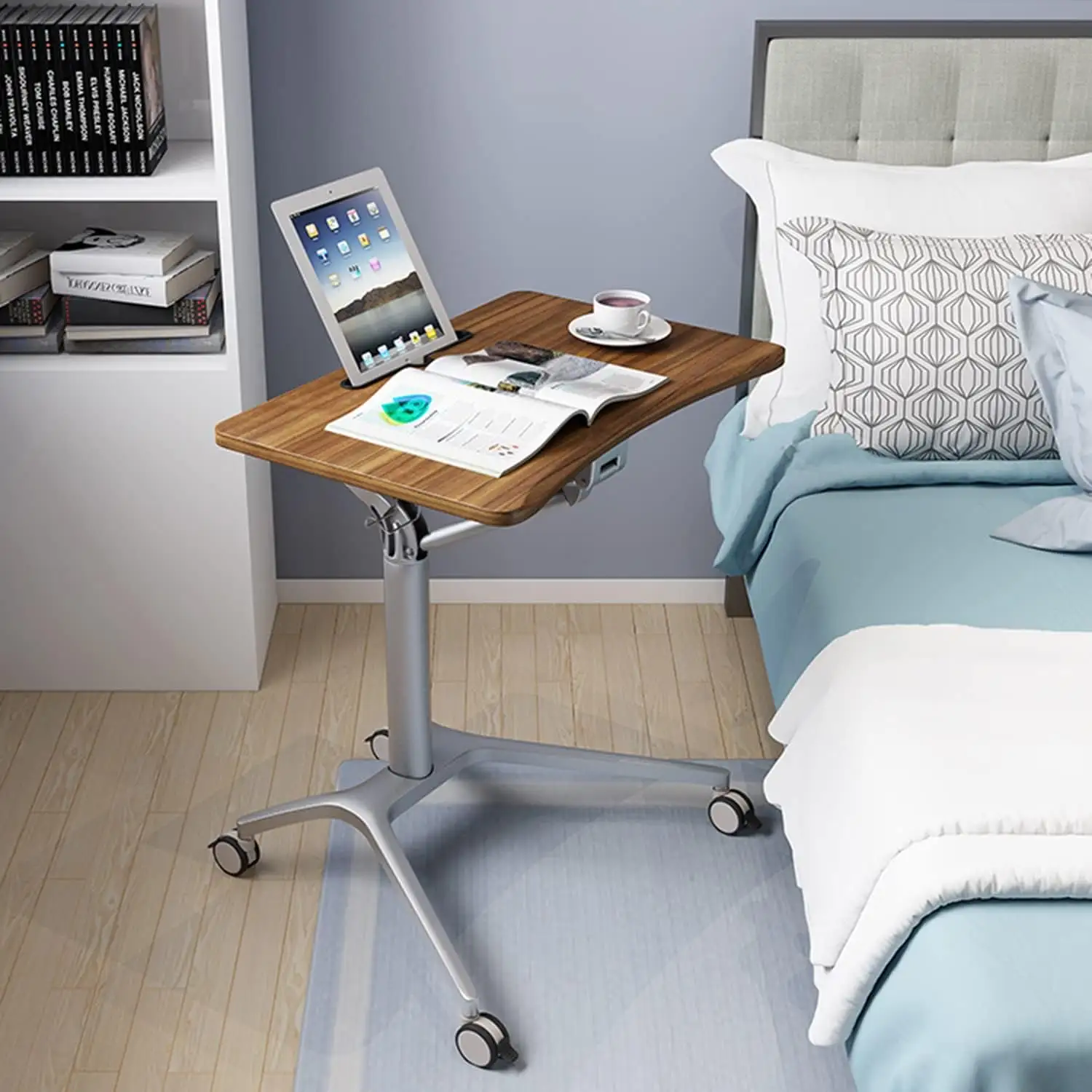 Home And Office Used Pneumatic Heigh Mobile Laptop Desk Cart Stand With Adjustable Table
