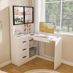 <span class=keywords><strong>Scrivania</strong></span> per <span class=keywords><strong>Computer</strong></span> a L Integrata con Libreria in Legno, Semplice <span class=keywords><strong>Scrivania</strong></span> da Studio per Camera da Letto con Cassetti Pieghevoli - Product Image 1