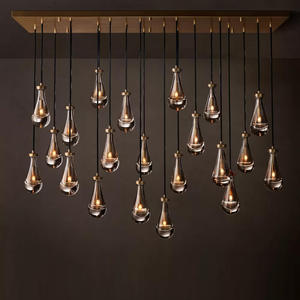 Lustre LED rétro en laiton de 72 pouces, grand lustre pour salon, hôtel, lustre en forme de goutte de pluie pour grand hall, lustre de luxe - Product Image 2