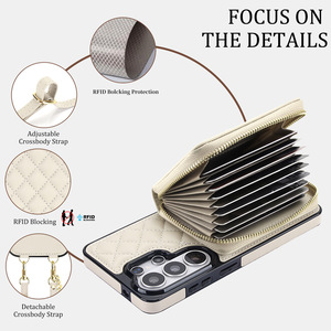 Étui de téléphone en cuir à fermeture éclair 2 en 1 avec fentes pour cartes, portefeuille, housse pour <span class=keywords><strong>Samsung</strong></span> S26 Ultra A17 Note20, <span class=keywords><strong>pochette</strong></span> de téléphone détachable - Product Image 3
