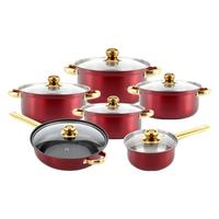 Marmite à soupe dorée à double anse, colorée, 12 pièces, en acier inoxydable série 400, design moderne, compatible tous feux, avec couvercle en verre
