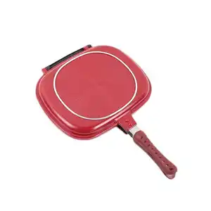 The Best Quality Supplier 28cm 32cm Die Cast Red Aluminum Alloy Double-sided Non-stick Barbecue Double Sided Grill Frying Pan