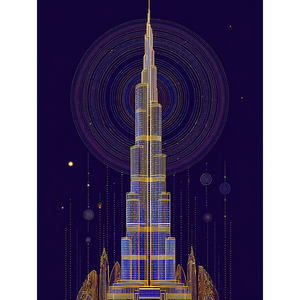 Dipinto Diamante 5D Fai-da-Te con Stampa Classica Lucida Non Sbiadente, Cerchio Dorato Burj Khalifa, Decorazione per Soggiorno - Product Image 2