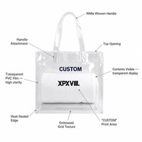 Sac à main écologique transparent en PVC, sacs cadeaux et promotionnels avec poignée et bouton
