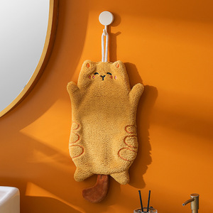 Toalla de Mano de Felpa de Coral con Diseño de Gatito, Toalla Cuadrada Absorbente de Secado Rápido de Doble Uso para Colgar en la Cocina - Product Image 1
