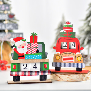 Adorno navideño de madera para calendario DIY, modelo de coche verde y rojo, regalo decorativo de varias piezas para niños - Product Image 1