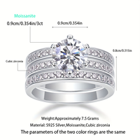 S925 Sterling Silber Moissanit-Ring 3ct Braut-Dreifachring mit Pavé-Fassung Runder Brillantschliff für Damen