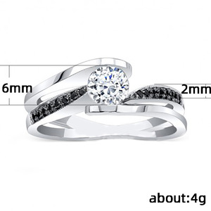 Anello da Donna F311 in Oro Bianco con Diamanti Neri Taglio Brillante Rotondo Colore D Naturale Gioiello di Fidanzamento - Product Image 3