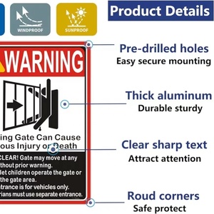 Panneau de porte mobile en aluminium Securun Factory 10*7 pouces avertissement de blessure grave et de mort sécurité de porte et de fenêtre «Keep Clear» - Product Image 2