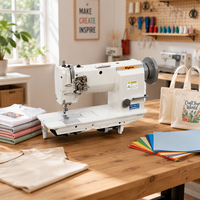 Machine à coudre industrielle robuste à point noué avec moteur, double aiguille pour vestes en cuir, jeans et sacs