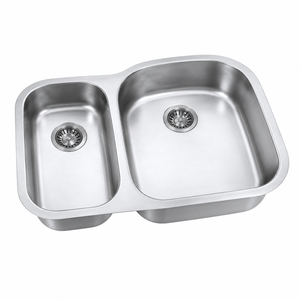 Évier de cuisine domestique TADT OEM en acier inoxydable 304 brossé, double bac décalé, à encastrer sous plan, sans robinet - Fabricant - Product Image 1
