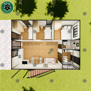 Casa Prefabricada Modular de Dos Pisos, Completamente Revestida en Madera, con Techo a Dos Aguas, Escaleras Exteriores y Balcón, Multi-Habitación - Product Image 6