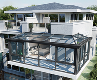 Véranda de villa autoportante en alliage d'aluminium et verre, design moderne, pour patio, avec moulures de toit incliné et verre trempé, à monter soi-même