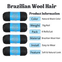 Haute qualité 70 grammes noir brésil laine Extension de cheveux laine brésilienne Premium pour tressage africain haute température fibre en vrac
