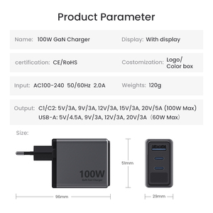 Cargador compacto PD GaN 2C1A de 100W con enchufe plegable de pantalla para teléfono portátil <span class=keywords><strong>Mini</strong></span> cargador <span class=keywords><strong>USB</strong></span> <span class=keywords><strong>C</strong></span> - Product Image 3
