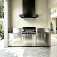 Cuisine extérieure en acier inoxydable 304 avec station de barbecue, évier, armoire de barbecue à gaz encastrée sur mesure, tiroir coulissant et charnière – Style moderne