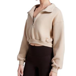 Felpe da donna oversize in pile pesanti personalizzate mezza Zip su felpe tagliate personalizzate di alta qualità - Product Image 2