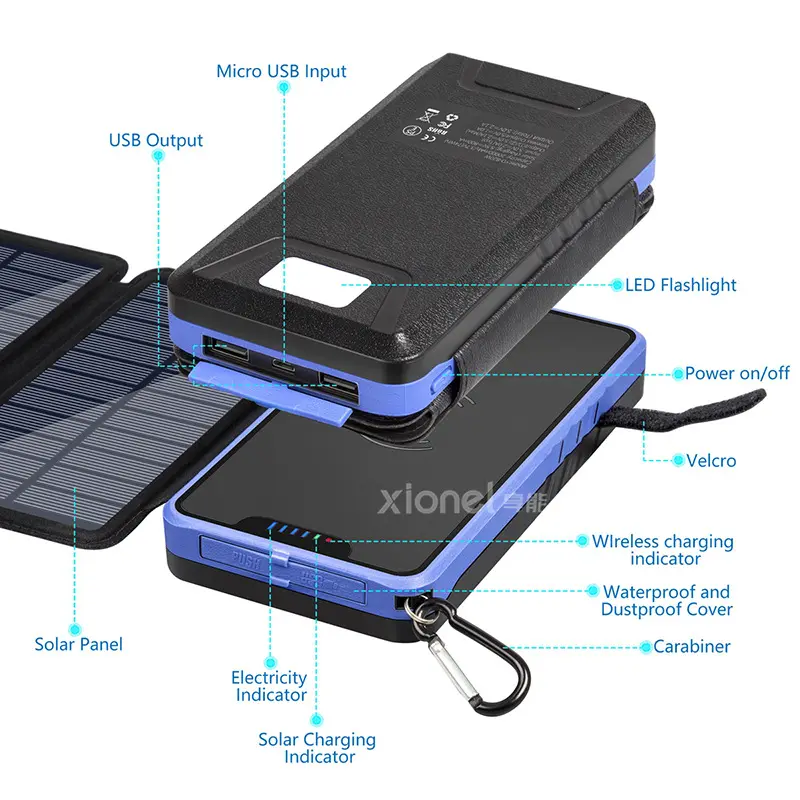 XXD foldable solar panel phone Solar Power Bank 10000mah Portable Charger LED PowerBank chargers batteries & power supplies